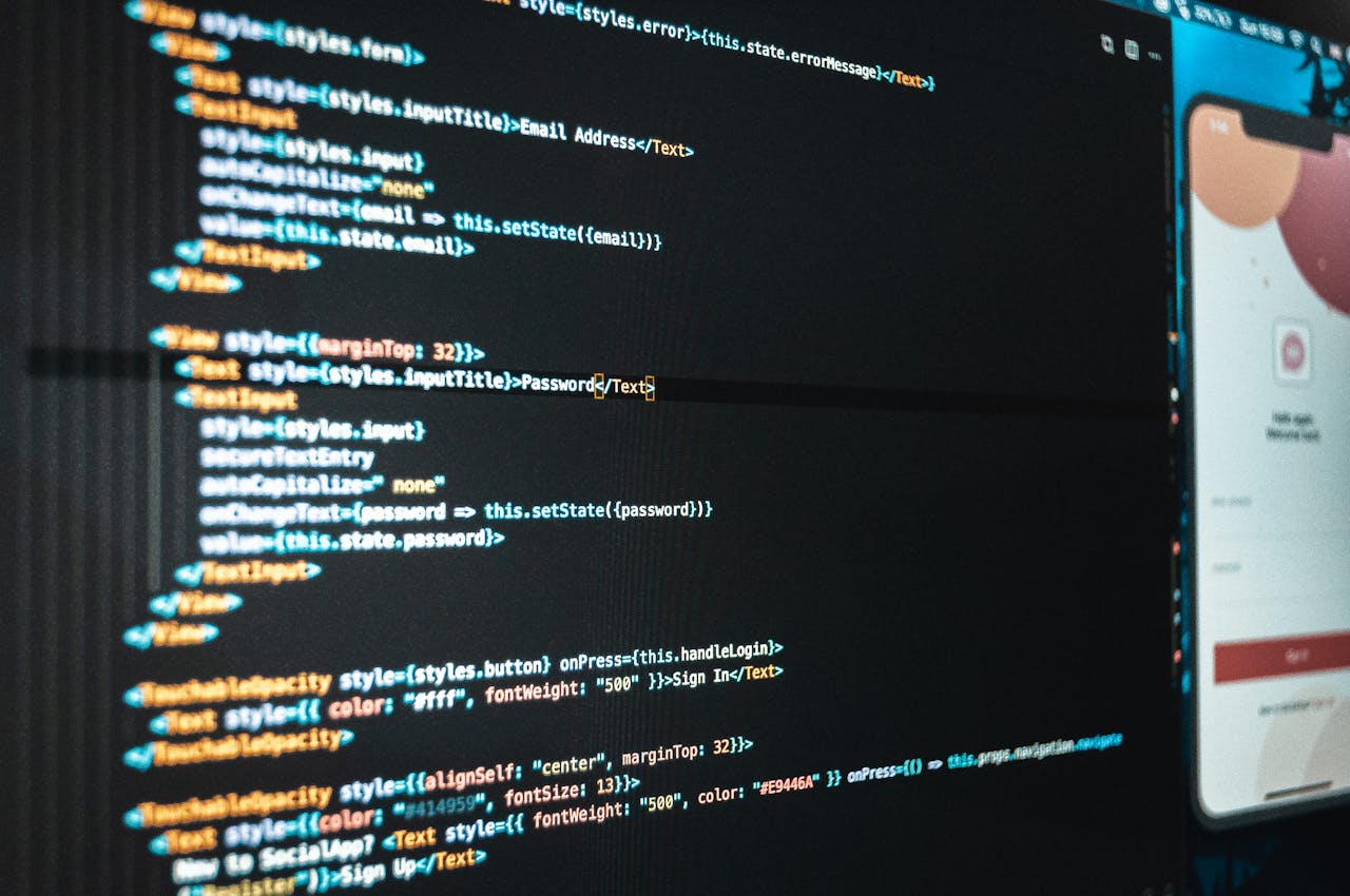 Mastering the First Impression: Your intriguing post title goes here Computer screen with program code and app during work in workplace of modern office